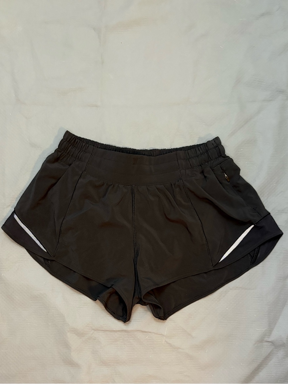 Lululemon athletica - Black Hotty Hot Shorts with White Trim and Zipper Detail